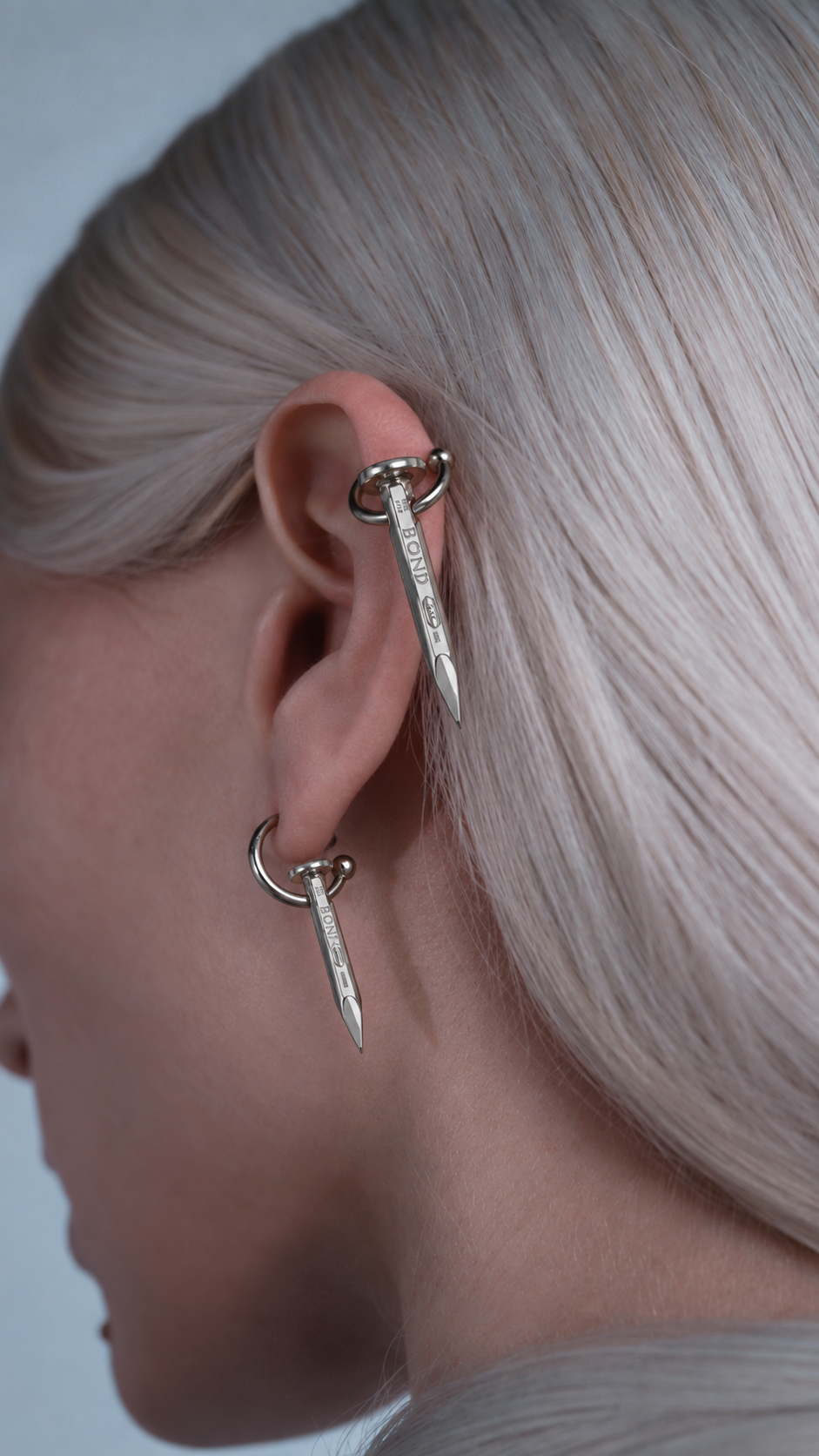 Small Nail Hoop Earring - 935 Silver
