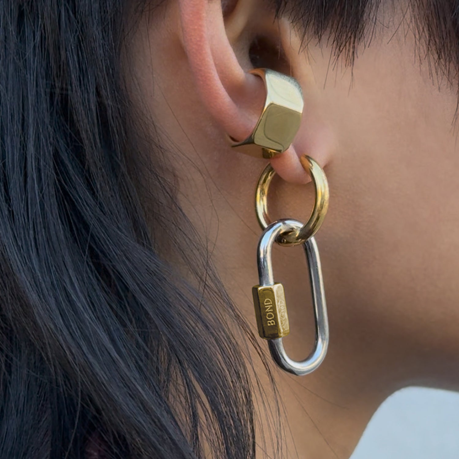 Two-Tone Hex Carabiner Hoop